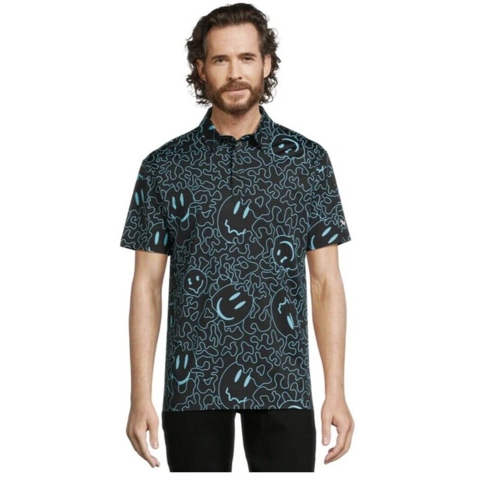 Birdie Bound Men’s And Big Men’s Groovy Wavey Smiley Golf Tee size XL